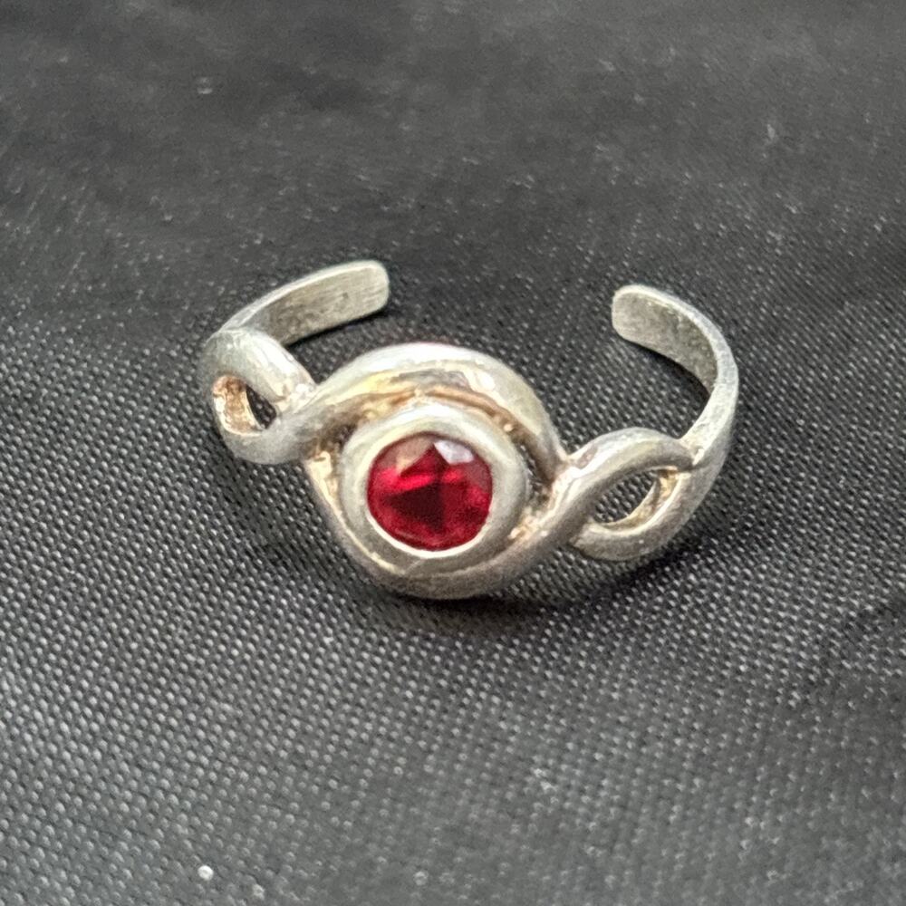 Sterling Silver Toe Ring / ToeRing With Pink - Red Gemstone 925 Silver - Picture 3 of 9